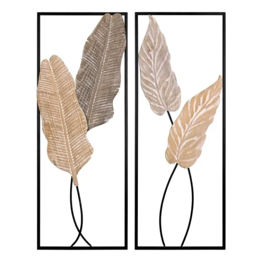 Kirkland's Home Neutral Leaves Metal Wall Plaques, Set Of 2- Wall Plaques
