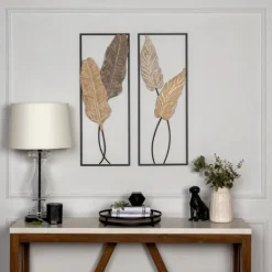 Kirkland's Home Neutral Leaves Metal Wall Plaques, Set Of 2- Wall Plaques