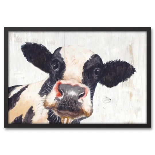 Kirkland's Home Neutral Staring Cow Framed Canvas Art Print- Framed Art