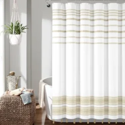 Kirkland's Home Neutral Striped And Tasseled Shower Curtain- Shower Curtains
