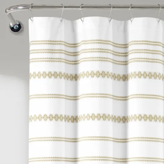 Kirkland's Home Neutral Striped And Tasseled Shower Curtain- Shower Curtains