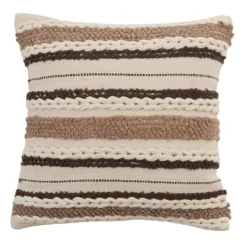 Kirkland's Home Neutral Striped Woven Square Throw Pillow- Pillows