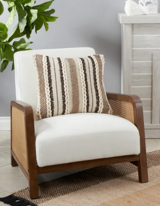 Kirkland's Home Neutral Striped Woven Square Throw Pillow- Pillows