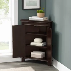 Kirkland's Home Nikki Dark Wooden Corner Cabinet- Bathroom Furniture