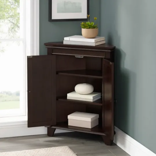 Kirkland's Home Nikki Dark Wooden Corner Cabinet- Bathroom Furniture
