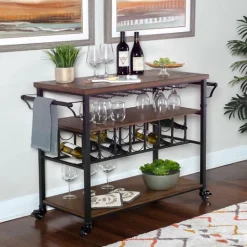 Kirkland's Home Norcross Industrial Rolling Bar Cart- Kitchen Islands & Bar Carts