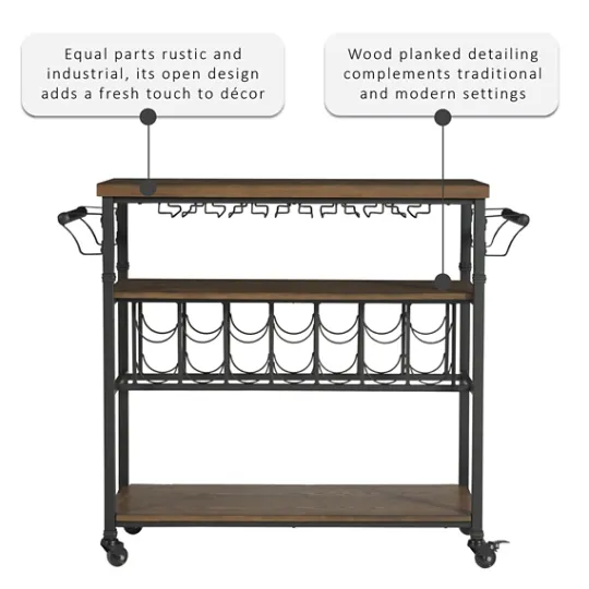 Kirkland's Home Norcross Industrial Rolling Bar Cart- Kitchen Islands & Bar Carts