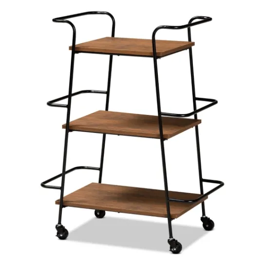 Kirkland's Home Norris Walnut 3-Tier Mobile Bar Cart- Kitchen Islands & Bar Carts