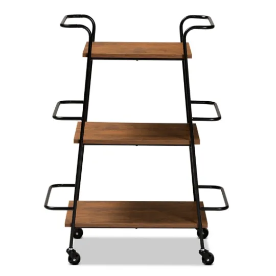 Kirkland's Home Norris Walnut 3-Tier Mobile Bar Cart- Kitchen Islands & Bar Carts