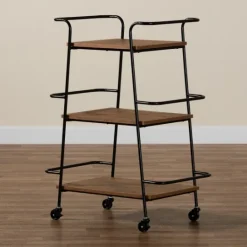 Kirkland's Home Norris Walnut 3-Tier Mobile Bar Cart- Kitchen Islands & Bar Carts