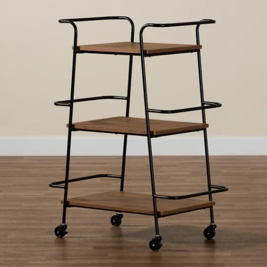 Kirkland's Home Norris Walnut 3-Tier Mobile Bar Cart- Kitchen Islands & Bar Carts