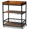 Kirkland's Home Oak And Black Metal Bar Cart With Stemware Rack- Kitchen Islands & Bar Carts
