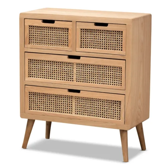Kirkland's Home Oak And Rattan 4-Drawer Chest- Dressers & Chests