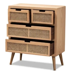 Kirkland's Home Oak And Rattan 4-Drawer Chest- Dressers & Chests