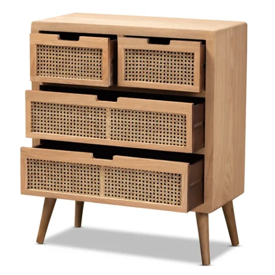 Kirkland's Home Oak And Rattan 4-Drawer Chest- Dressers & Chests
