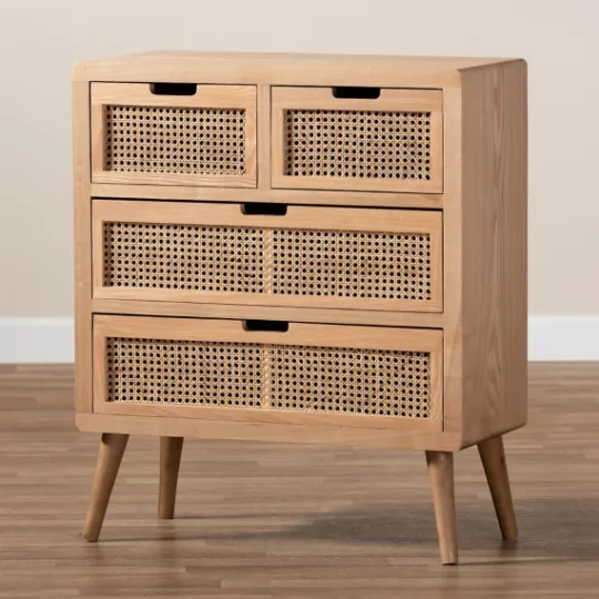 Kirkland's Home Oak And Rattan 4-Drawer Chest- Dressers & Chests