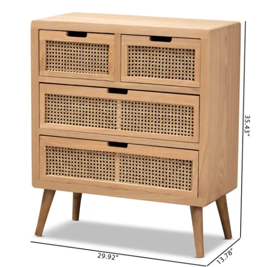 Kirkland's Home Oak And Rattan 4-Drawer Chest- Dressers & Chests