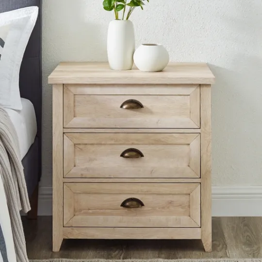 Kirkland's Home Oak Bronze Cupped Handle Nightstand- Dressers & Chests