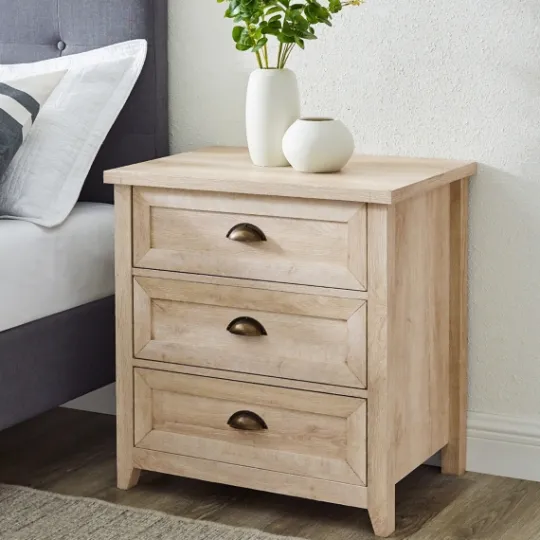 Kirkland's Home Oak Bronze Cupped Handle Nightstand- Dressers & Chests
