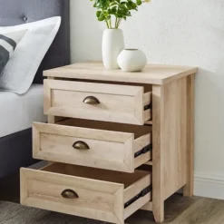 Kirkland's Home Oak Bronze Cupped Handle Nightstand- Dressers & Chests
