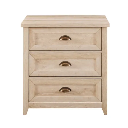 Kirkland's Home Oak Bronze Cupped Handle Nightstand- Dressers & Chests