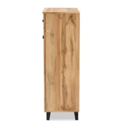 Kirkland's Home Oak 2-Door Grid Shoe Storage Cabinet- Entryway Furniture