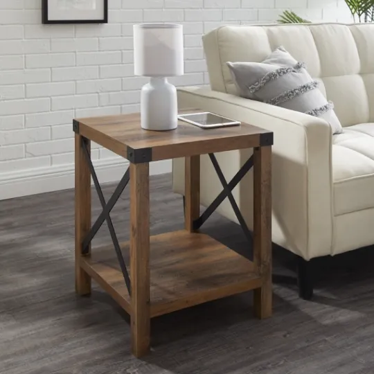 Kirkland's Home Oak Industrial X-Frame Accent Table- Accent & End Tables