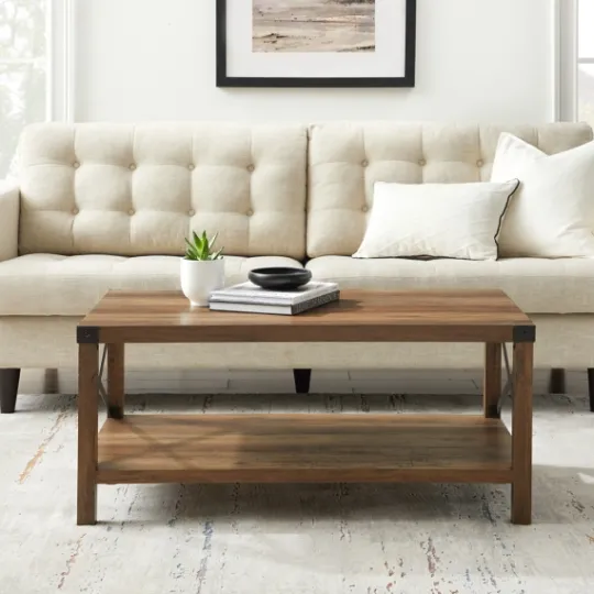 Kirkland's Home Oak Industrial X-Frame Coffee Table- Coffee Tables