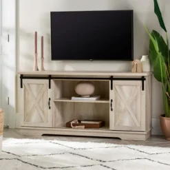 Kirkland's Home Oak Sliding Barn Door Tv Stand- Tv Stands & Media Consoles