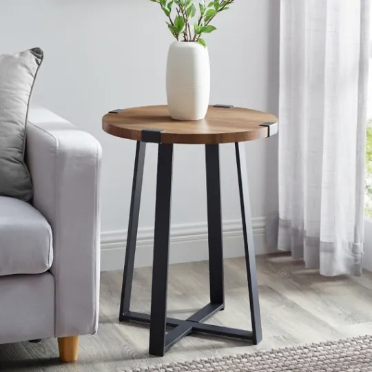 Kirkland's Home Oak Urban Rustic Round Accent Table- Accent & End Tables