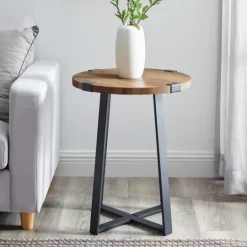 Kirkland's Home Oak Urban Rustic Round Accent Table- Accent & End Tables