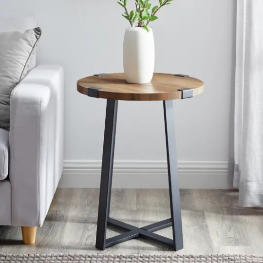 Kirkland's Home Oak Urban Rustic Round Accent Table- Accent & End Tables