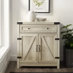 Kirkland's Home Oak Wash Wooden And Metal Barn Door Cabinet- Cabinets & Sideboards