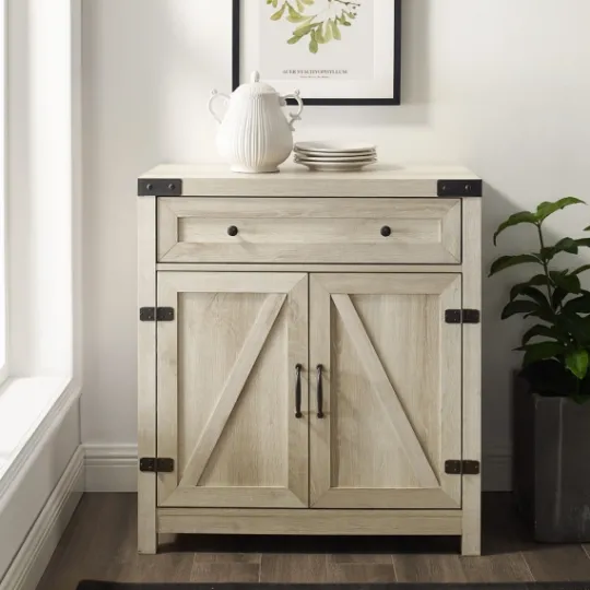 Kirkland's Home Oak Wash Wooden And Metal Barn Door Cabinet- Cabinets & Sideboards