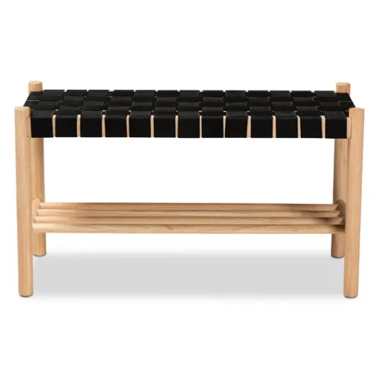 Kirkland's Home Oak Wood And Woven Nylon Bench- Benches & Ottomans