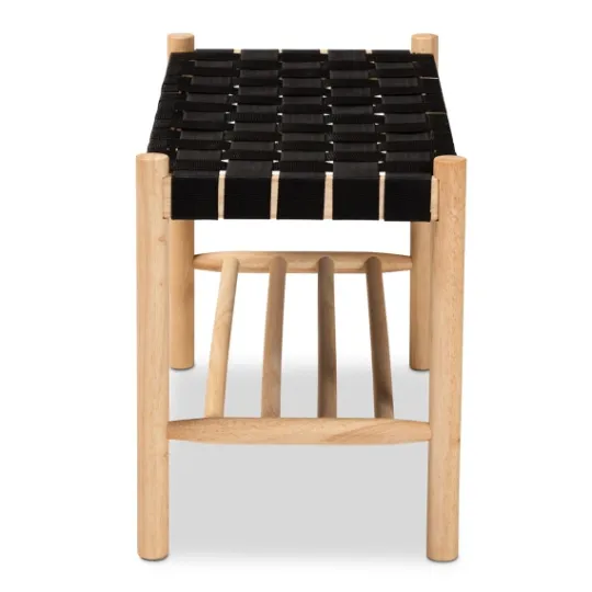 Kirkland's Home Oak Wood And Woven Nylon Bench- Benches & Ottomans