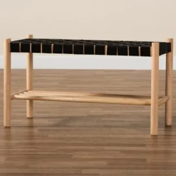 Kirkland's Home Oak Wood And Woven Nylon Bench- Benches & Ottomans