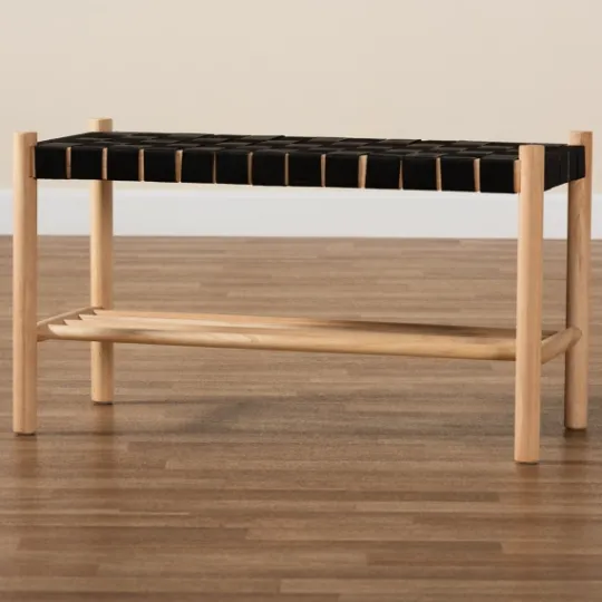 Kirkland's Home Oak Wood And Woven Nylon Bench- Benches & Ottomans