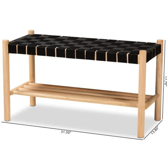 Kirkland's Home Oak Wood And Woven Nylon Bench- Benches & Ottomans
