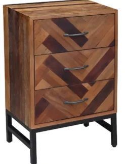 Kirkland's Home Oak Wood Chevron 3-Drawer Nightstand- Nightstands