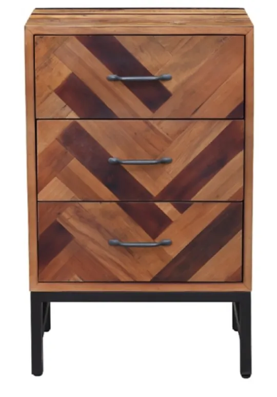 Kirkland's Home Oak Wood Chevron 3-Drawer Nightstand- Nightstands