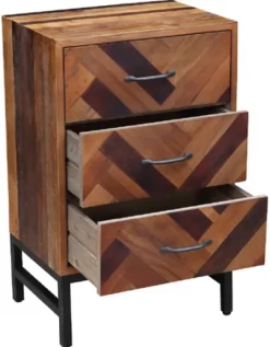 Kirkland's Home Oak Wood Chevron 3-Drawer Nightstand- Nightstands