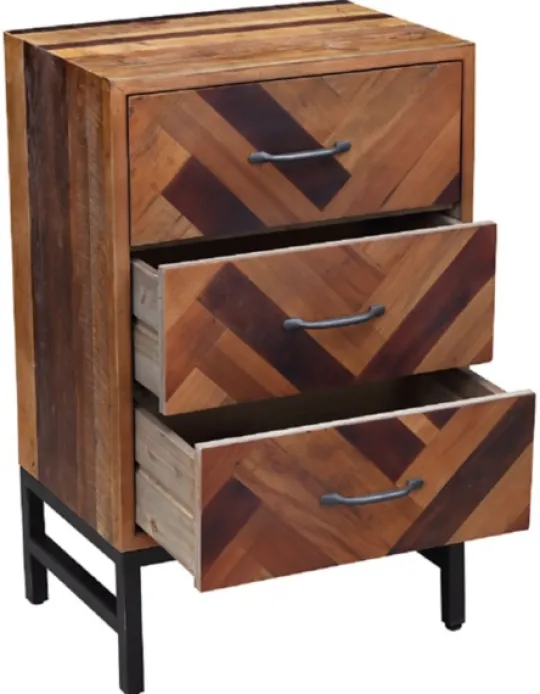 Kirkland's Home Oak Wood Chevron 3-Drawer Nightstand- Nightstands