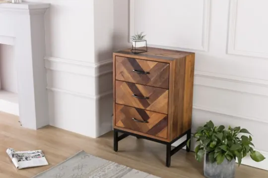 Kirkland's Home Oak Wood Chevron 3-Drawer Nightstand- Nightstands