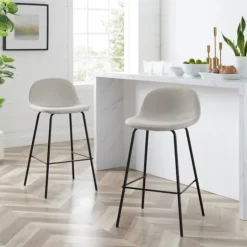 Kirkland's Home Oatmeal Linen Slope Back Counter Stools, Set Of 2- Bar Stools & Counter Height Stools