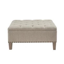 Kirkland's Home Oatmeal Tufted Square Ottoman- Benches & Ottomans