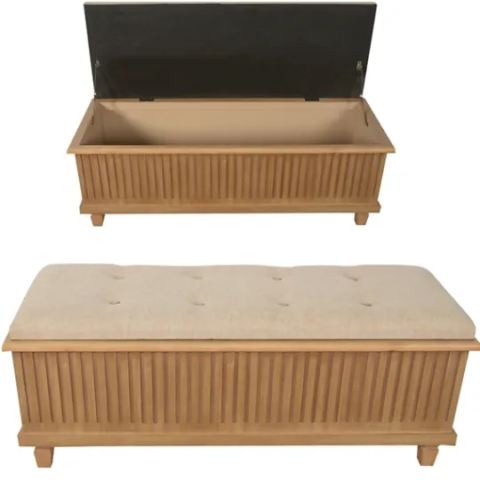 Kirkland's Home Oatmeal Tweed Tufted Storage Bench- Benches & Ottomans