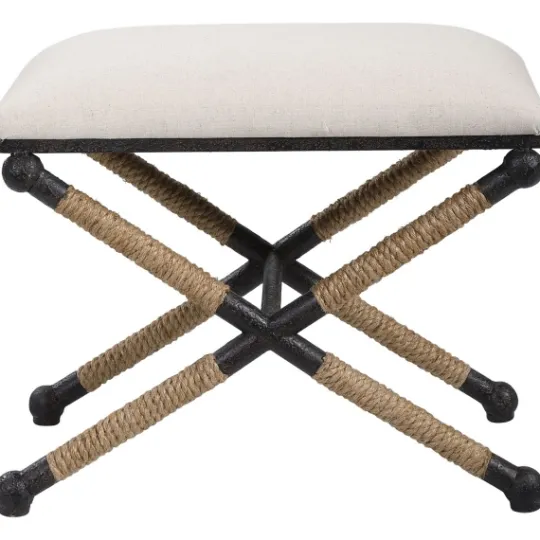 Kirkland's Home Oatmeal Upholstered Wrapped Rope Frame Bench- Benches & Ottomans