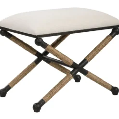 Kirkland's Home Oatmeal Upholstered Wrapped Rope Frame Bench- Benches & Ottomans
