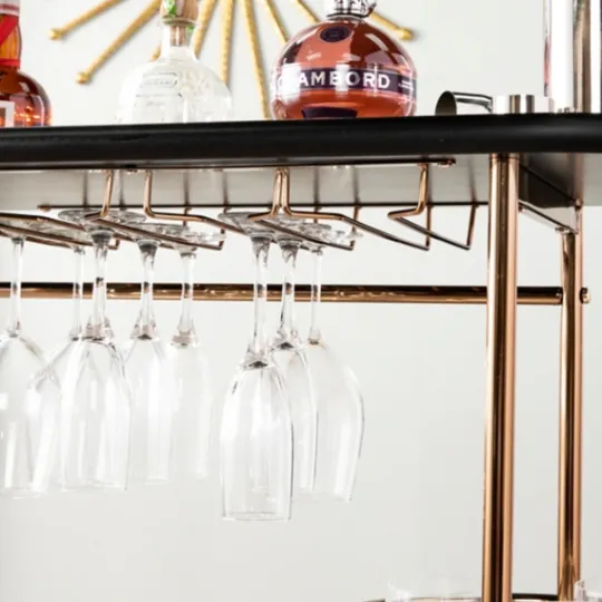 Kirkland's Home Oblong Gold Metal Frame Bar Cart- Kitchen Islands & Bar Carts
